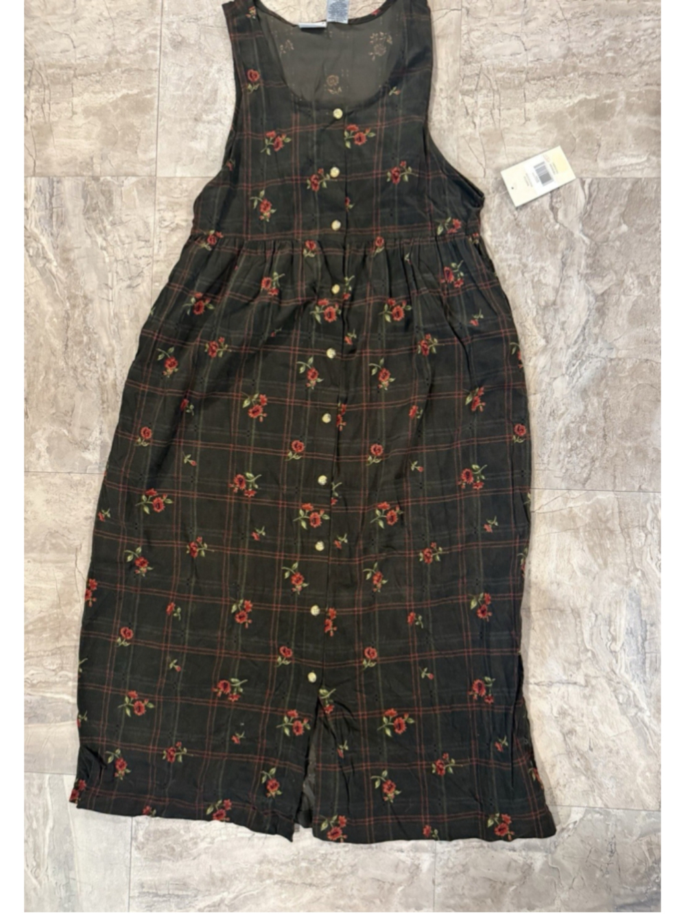 VTG 90’s Capacity Corded Floral Full Button maxi Dress Jumper cotton M NWT - Picture 2 of 6